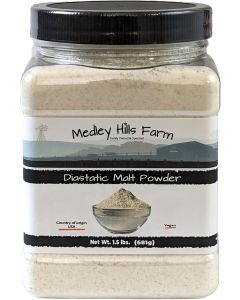 Medley Hills Farm Diastatic Malt Powder - 1.5 lbs in Reusable Container for Baking Bread, Pizza Crust, Pretzels, Desserts, and Milkshakes