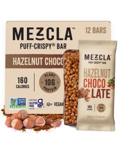 Mezcla Puff Crispy Protein Bars Gluten Free Vegan Protein Bars 10g Protein Alt for Crispy Rice Treat Granola Bars Breakfast Bars Healthy Snacks for Adults Hazelnut Chocolate 12 Pack