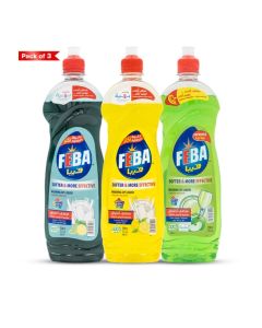 FEBA Dishwashing Liquid, 3-Pack Lemon, Lime & Apple - Powerful Grease, Cutting Dish Soap - 680ml Each - Kitchen Cleaner, Streak-Free Dishwashing Detergent for Dishes & Glassware