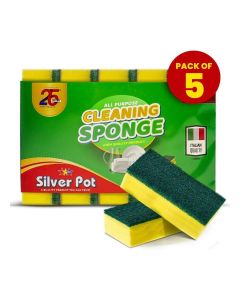 Silver Pot 5 pcs Kitchen Sponge & Scourer – 12cm Dual-Purpose Cleaning Sponge for Pots, Pans, Kitchen Utensils, and Delicate Surfaces