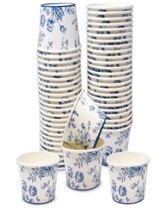 Gift Boutique 48 Count Blue Floral Treat Snack Cups 10oz Disposable Paper Cup Dessert Frozen Ices Bowls Spring Flowers for Birthday Party Supplies