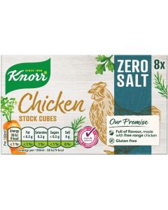 Knorr Zero Salt Chicken Stock Cubes - Pack of 8, Gluten-Free and Lactose-Free