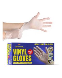 Disposable Vinyl Gloves, Clear, Large, 100 Gloves x 1 Pack, Food Grade, Latex Free, Powder Free Gloves, Non Sterile, Multi Purpose for Cooking, Cleaning, Kitchen, Home and Restaurant use