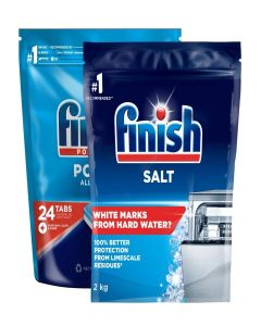 Finish Dishwasher All in 1 Max Powerball 24 Tablets & Finish Dishwasher Salt - 2 kg / World's #1 Recommended Dishwashing Brand