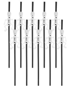 Amosfun 10pcs Halloween Straws Plastic Skeleton Straws Reusable Straight Drinking Straws Halloween Party Decoration Supplies for Beverage Bar KTV