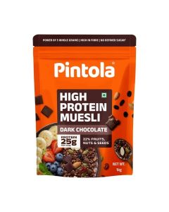 Pintola High Protein Dark Chocolate & Cranberry Muesli, No Refined Sugar, High Fibre, 1kg