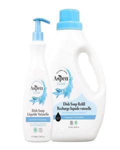 AspenClean / Dish Soap & Refill / Unscented / Liquid Dishwashing Detergent Soap / Non - Toxic / 100% Natural / EWG Verified / 64 fl oz - Refills Over 3.5 Standard Soap Bottles