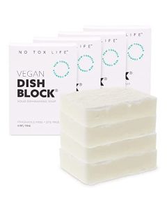 NO TOX LIFE Vegan Dish Block 6 oz A Solid Dish Soap for Effective Cleaning of Dishes Pots and Pans UltraConcentrated Biodegradable Formula Fragrance and Dye Free 4 Pack