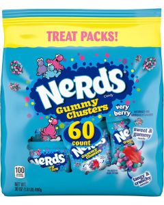 NERDS Gummy Clusters Candy, Very Berry Flavor, 30 oz Bag with 60 Treat Size Packs