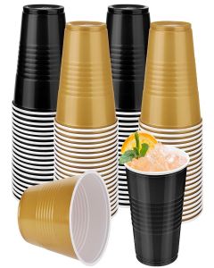 Kochorie 50 Pack Black Gold Disposable Plastic Cups 12 Ounce Drinking Party Cups Bulk Party for Wedding Birthday Graduation, Picnics Events