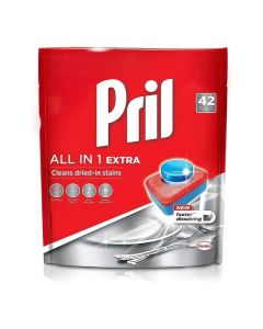 Pril All In 1 Extra Dishwashing Tablets Cleans Dried In Stains- 42 Tabs