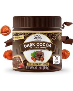 ChocZero Vegan Dark Cocoa Hazelnut Spread - Keto Friendly, Sugar Free, Low Carb Chocolate (12 oz)