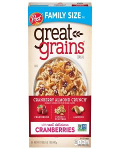 Great Grains Cranberry Almond Crunch Cereal, Cereal with Dried Cranberries and Almonds, Non-GMO Project Verified, 17 OZ Box