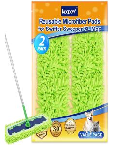 KEEPOW Reusable XL Mop Pads Compatible with Swiffer XL Sweeper, X-Large Dry Sweeping Cloths & Wet Mopping Cloths, Washable Microfiber XL Wet Pads Refills for Surface/Hardwood Floor Cleaning, 2 Pack