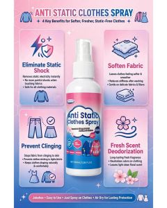 Jakehoe Anti Static Clothes Spray 100ML/3.38 FL.OZ Powerful Anti Static Spray For Clothes Soft Fabric No More Static Cling Effective Durable Long Lasting Fresh Scent For All Types Of Clothes
