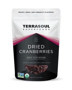Terrasoul Superfoods Organic Dried Cranberries, 16 Oz - Apple Juice Sweetened