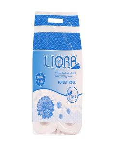 Liora 2 Ply Toilet Paper Roll / 1110 Pulls / 185 Pulls x 6 Rolls/ Ultra-Soft, Highly Absorbent Tissue / Compatible with All Dispensers / Ideal for Home, Office & Restaurant Use
