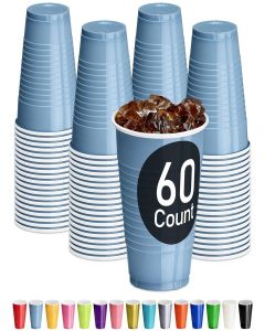 DecorRack Light Blue Plastic Cups, 12 oz Disposable Cups, Party Supplies (60 Count)