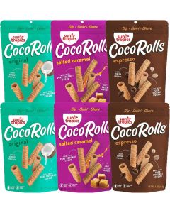 Sun Tropics CocoRolls Variety Pack - Gluten Free, Dairy Free, Snack-Crisp Rolled Wafers Made with Pure Coconut Cream, 6 Count