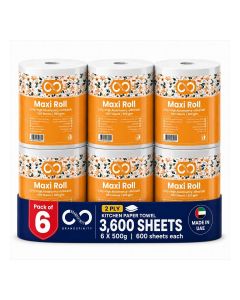 Kitchen Roll Tissue Paper Towel 500g Maxi Roll Contains 6 Packs 600 Diamond Embossed Sheets Higher Absorbency & Ultra Soft Tissue 3600 sheets