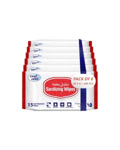 Sanitizing Wipes - 15'S (Pack Of 6) - Antibacterial Skin Wipes With Vitamin E,Kills 99.9% Germs,Convenient For Use,Aloe Vera Gel & Herb Extract,Moisturizing And Nourishing