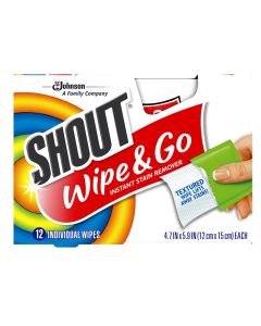 Shout Wipes Stain Remover for Clothes Laundry Instant Stain Remover and Individually Wrapped Travel Essentials Works on Everyday Stains 12 Wipes per Carton 6 Cartons