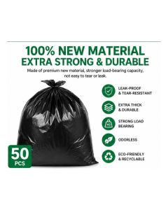 50 Pack Heavy Duty Black Garbage Bags 100×120cm Thick Disposable Trash Bags for Hotel Kitchen Property Use