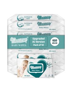 Moonwisp Baby Wipes – 800 Wipes [Upgraded XL Version], Thicker Premium Water-Based Wet Wipes, Unscented, Alcohol-Free, Ultra-Soft for Baby & All-Purpose Cleaning (Pack of 10)