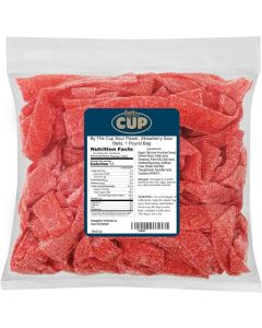 By The Cup Strawberry Sour Belts, 1 lb Bulk Bag - Chewy Sour Candy