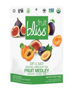 Fruit Bliss Dried Fruit Mix - Fruit Medley of Organic, Dried & Pitted Apricots, Plums & Figs - Organic Fruit Snacks, Dried Fruit Snacks, Resealable Pouches, Gluten-Free Vegan Snacks (6 Pack, 5 oz)