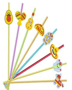 24pcs Cinco De Mayo Fiesta Theme Beverage Cocktail Straws for Mexico Fiesta Taco Party Supplies Party Favor with 2 Pieces Straw Cleaning Brushes, 6 Colors Straws