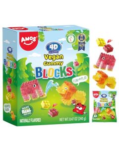 AMOS 4D Vegan Gummy Blocks Candy Assorted Fruit Flavors Made with Real Juice FuntoBuild Edible Blocks FatFree 847 oz Pack of 1