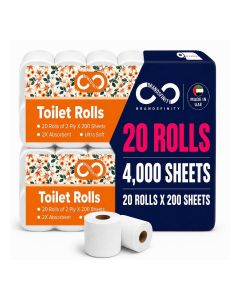 Toilet Paper 2 Ply, 20 Rolls x 200 Sheets, Longer Lasting Absorbent Toilet Roll, Premium Silky Feel Softness Bathroom Tissue, 2 Ply Tissue Thickness