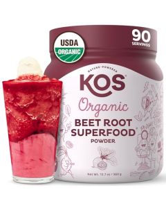 KOS Organic Beet Root Powder USDA Certified NonGMO Gluten Soy Free 90 Servings