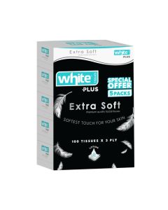 White Extra Soft Facial Tissues Box - 5 Packs of 100 Sheets x 3Ply/ Premiumness in a Box; Infused with Lotion for Ultimate Softness & Gentleness on the Skin 5in1; Perfect for Allergies or Cold & Flu