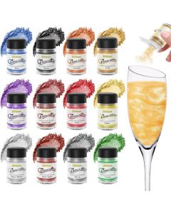 SIMEKKO Edible Glitter Set - 12 Vibrant Colors for Cakes, Drinks, and Desserts