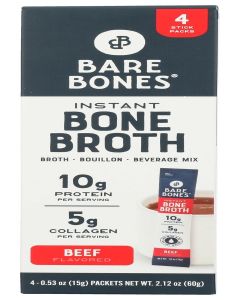 Bare Bones Beef Bone Broth Instant Powdered Mix Packets 4 Pack