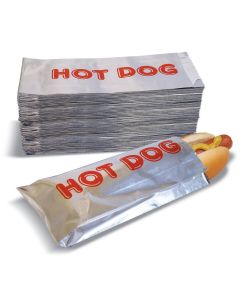 Better Kitchen Products Foil Hot Dog Wrappers 9 x 37 Insulated Grease Resistant Hot Bag Sleeves Disposable Foil Paper Hot Dog Bags 200 Pack