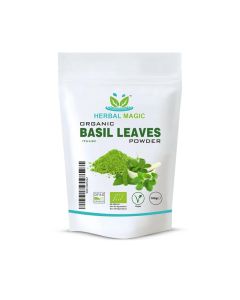 Herbal Magic's Organic Holy Basil Leaf Powder (Tulsi Powder) - Vibrant Smoothies,Juices,Shakes,Baked Recipes, Soups - Free from Fillers & Preservatives-of&G UK Organic Certified-100g