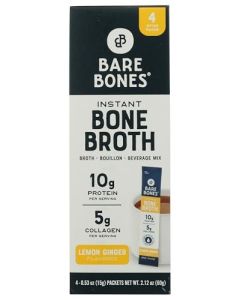 Bare Bones Lemon Ginger Bone Broth Instant Powdered Mix Packets 4 Pack