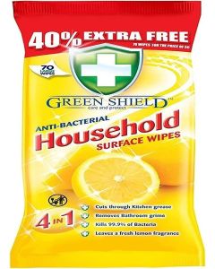 Greenshield Large Antibacterial Household Surface Cleaning Wipes Lemon 70 Count