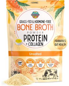 Paradise Naturals Grass-Fed & Hormone-Free Bone Broth Powder with Protein and Collagen - Unsalted (8 Servings)