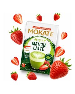 Mokate Matcha Latte Strawberry Flavour, 84g (6 x 14g Sachets) / Instant Japanese Matcha Green Tea Latte / Creamy Café Style Drink / Enjoy Hot or Iced