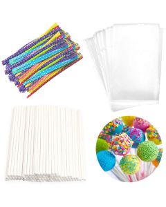 Lollipop Cake Pop Treat Bag Set Including 100pcs Parcel Bags Papery Treat Sticks Colorful Metallic Twist Ties for Making Lollipops Cake Pops Candies Chocolates and Cookies