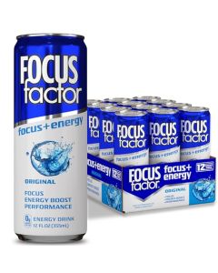 Focus Factor Energy Drink 12 x 355ml Cans Original Flavor with Focus Energy Lightly Carbonated Sugar Free Low Calorie with Vitamins B6 B12