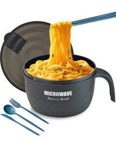 Layron Large Ramen Bowl Ramen Noodle Bowls Microwavable 45 oz Ramen Cooker Microwave Pasta Cooker Ramen Bowl Microwave Gift for College Boys Girls Male Female Dorm Room black