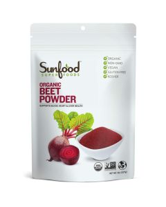 Sunfood Superfoods Organic Beet Root Powder Beetroot for Juice Smoothies Natural Food Coloring for Baking Certified USDA Organic NonGMO Vegan Gluten Free Earth Kosher 8 oz Bag