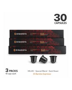 Di Barista Milan Coffee Capsules - Pack of 3 Sleeves – Bold Dark Roast Arabica Robusta Espresso Pods / Nespresso Compatible / Nutty Dark Chocolate Notes