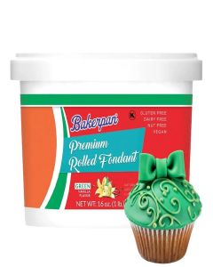 Bakerpan Premium Rolled Green Fondant for Cake Decorating - 1 Pound, Vanilla Flavor (Made in USA)