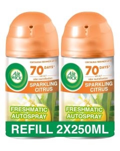Air Wick Freshmatic Autospray Refill, Sparkling Citrus Fragrance, Eliminates Bad Odour like Cat Litter Smell, 250 ml (Pack of 2)
